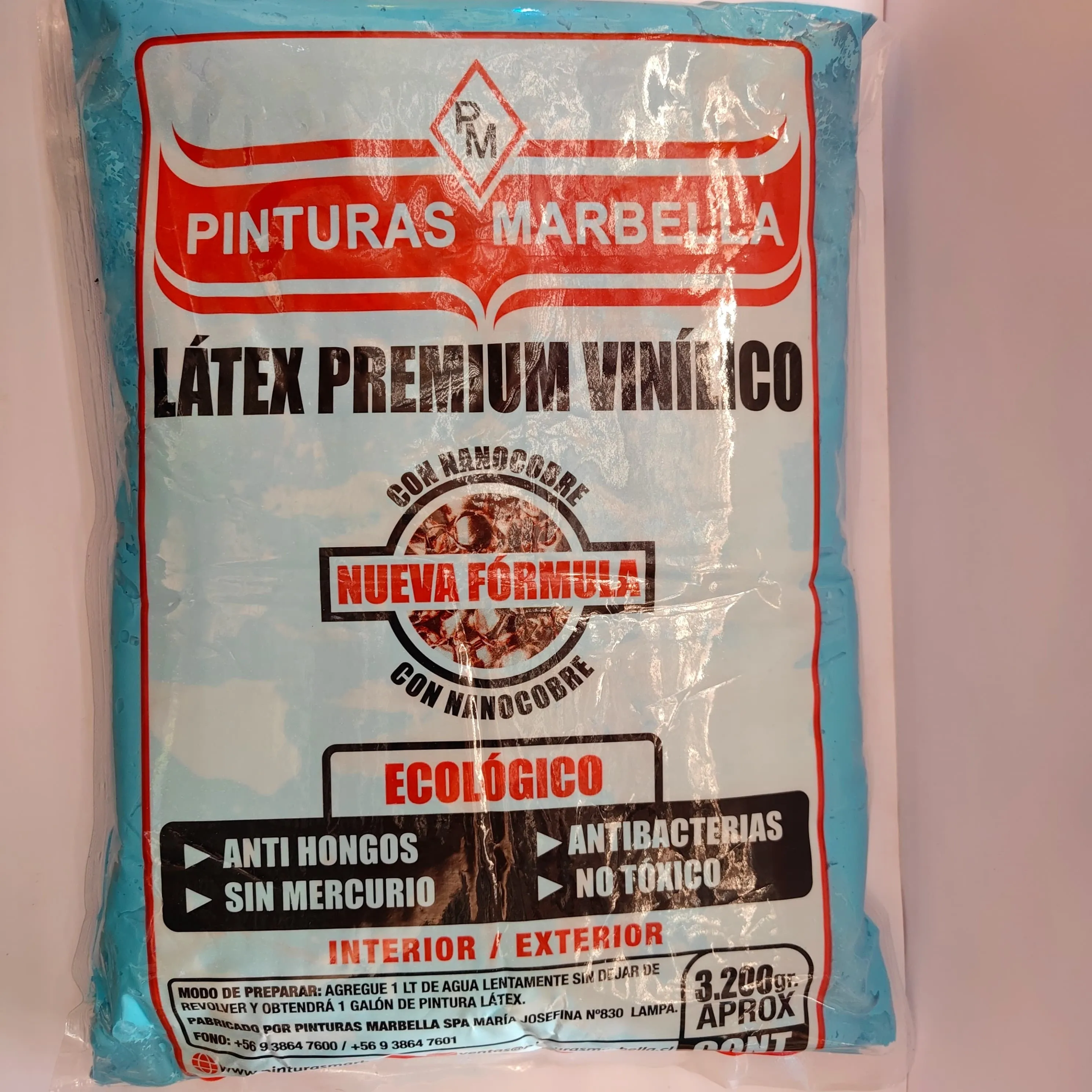 Pintura latex celeste en bolsa